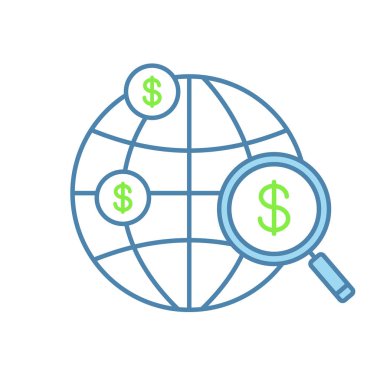 Yatırım araştırma renk simgesi. Crowdfunding. Uluslararası yatırım ve finansman. Küresel ticaret, yatırım ve Kalkınma. İzole vektör çizim