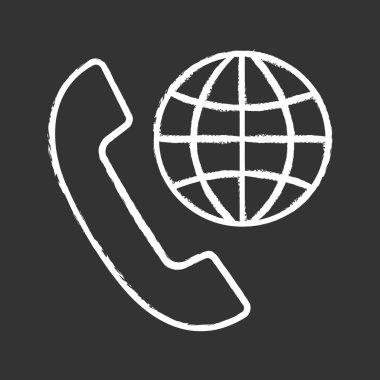 Yurtdışında telefon simgesi tebeşir. Uluslararası dolaşım. Yakışıklı dünya ile. vektör yazı tahtası çizim