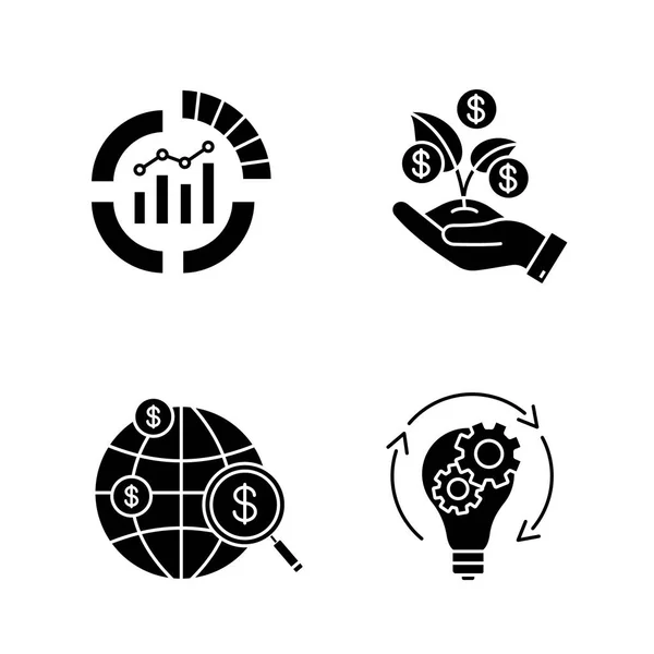 Startup Glyph Icons Set Ipo Seed Money Investment Research Idea — Stock Vector