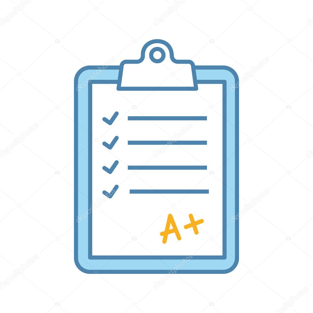 Language test color icon. Educational testing. Language proficiency level. Completed examination. Isolated vector illustration