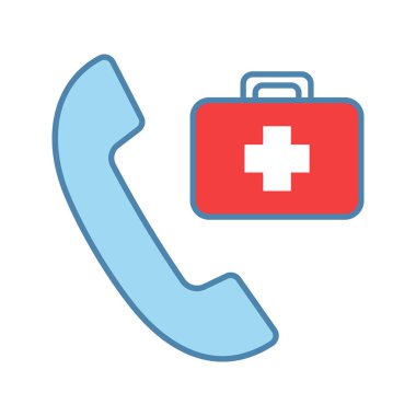 Doktor randevu renk simgesi. Ambulans çağırın. Acil çağrı yapıyorum. İlk yardım kiti ile cep telefonu. İzole vektör çizim