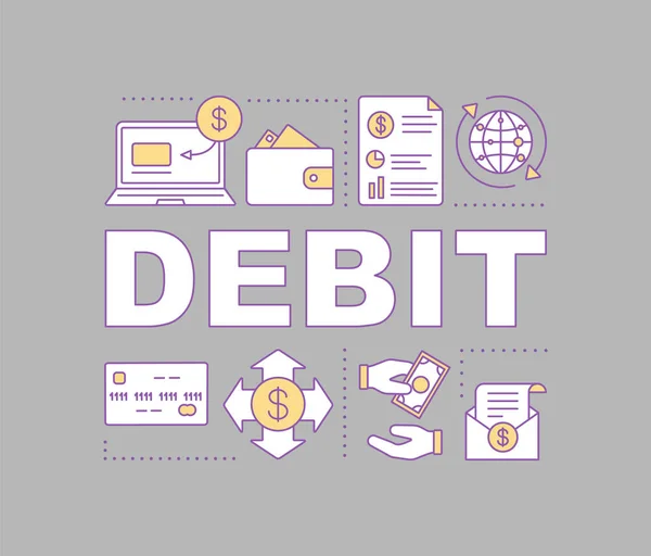 Debit Word Concepts Banner Financial Transactions Presentation Website Money Transfer — Stock Vector