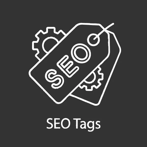 Seo のタグはチョークのアイコンです Meta タグを使用します 検索の最適化 Seo のマーケティング ラベルは 分離ベクトル黒板の図 — ストックベクタ