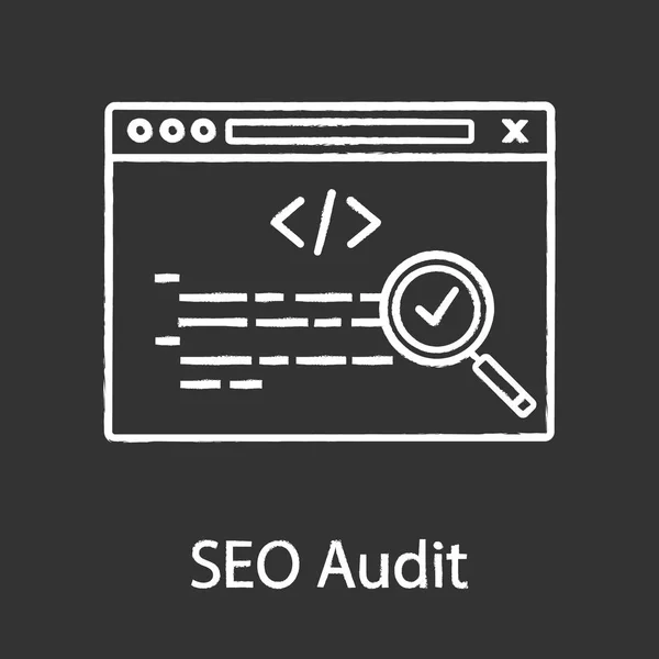 Seo Audit Křídou Ikona Hledat Optimalizace Vlastní Kódování Analýza Webové — Stockový vektor