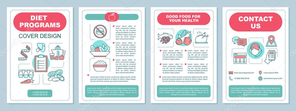 Healthy nutrition brochure template layout. Dieting program. Flyer, booklet, leaflet print design. Organic food. Sports nutrition. Vector page layouts for magazines, annual reports, advertising poster