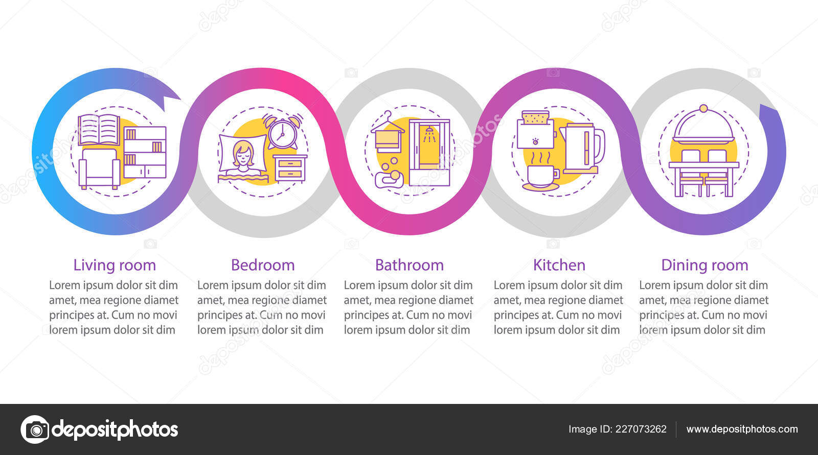 Interior Design Vector Infographic Template Flat House Rooms