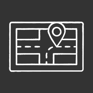 Araba Gps navigator tebeşir simgesi. Yüksek değerli özerk araç navigasyon. Rota arama aygıtı. Yol tarifi alma. Dijital eşleme. İzole vektör kara tahta çizim