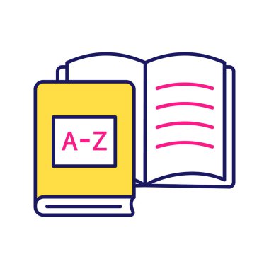 Yabancı dil kitap renk simgesi. Dil ders. Öğrenci çalışma kitabı. Eğitim materyalleri ve Kütüphane