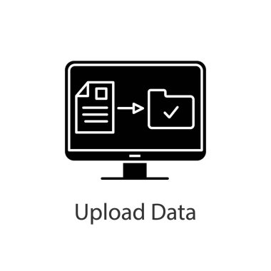 Veri karşıya yükleme glif simgesi. Dosya aktarımı. Web depolama. Dijital veri depolama. Siluet simge. Negatif alan. İzole vektör çizim