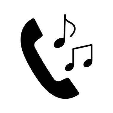 Zil sesleri glif simgesini arayın. Gelen çağrı melodi. Yakışıklı müzik notaları ile. Siluet simge. Negatif alan. İzole vektör çizim