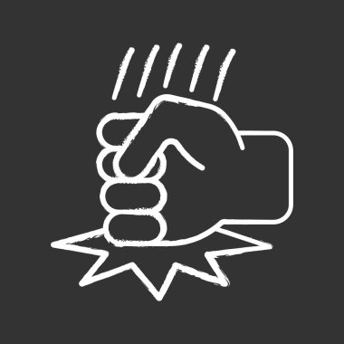 Tablo tebeşir simgeleri yumruk at. Öfke, saldırganlık. Kızgın kişi. Yumruk isabet tablo. İzole vektör kara tahta çizim