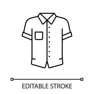 Kısa kollu doğrusal simgesi ile gömlek. Rahat tarzı. İnce hat illüstrasyon. Erkek giyim. Erkek giysileri. Kontur sembolü. Çizim vektör izole anahat