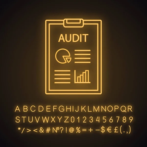 Auditu Ikona Neonové Světlo Zpráva Účetního Účetnictví Účetnictví Zajištění Služby — Stockový vektor
