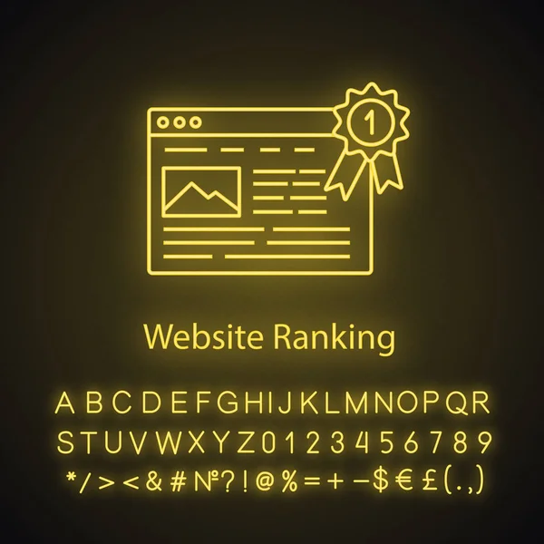 Site Ranking Ícone Luz Néon Seo Sucesso Otimização Site Melhor — Vetor de Stock
