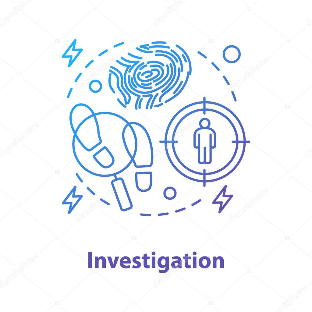 Investigation concept icon. Detective idea thin line illustration. Law enforcement. Evidence. Vector isolated outline drawing