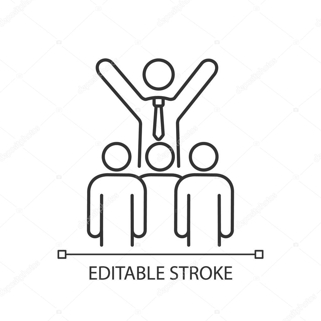Leadership linear icon. Leader. Mentor. Thin line illustration. Company, corporation. Team management. Contour symbol. Vector isolated outline drawing. Editable stroke