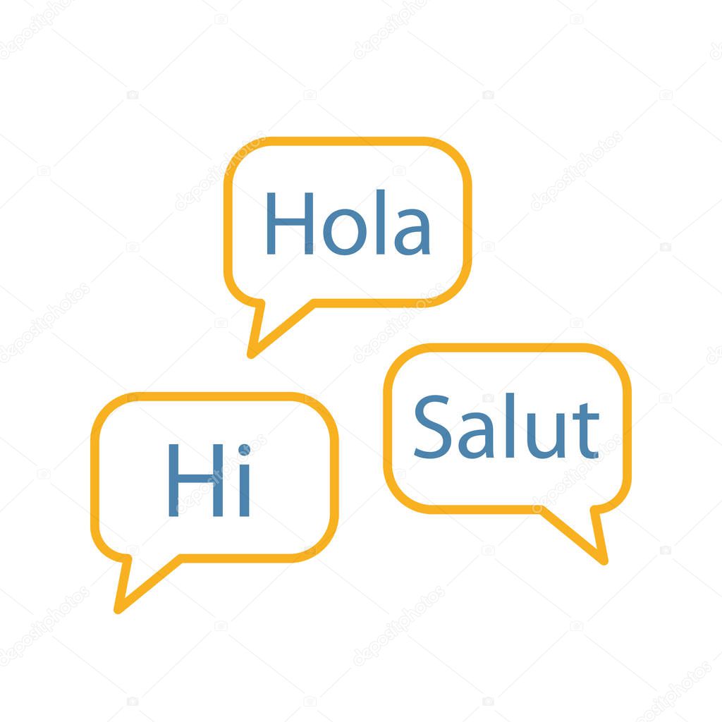 Language courses color icon. Elementary language proficiency. Speaking club. Basic communication skills. Speech bubbles with hello. Isolated vector illustration