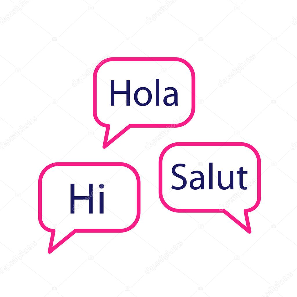 Language courses color icon. Elementary language proficiency. Speaking club. Basic communication skills. Speech bubbles with hello. Isolated vector illustration
