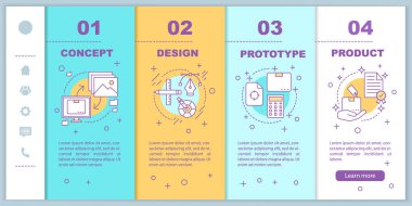 Mobil web sayfaları vektör şablon yatılı olarak yeni ürün denize indirmek. Üretim süreci. Duyarlı smartphone Web arabirimi fikir doğrusal resimler