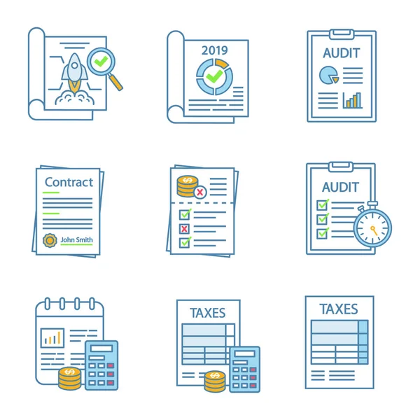 Audit Plat Pictogrammen Instellen Vectorillustratie — Stockvector