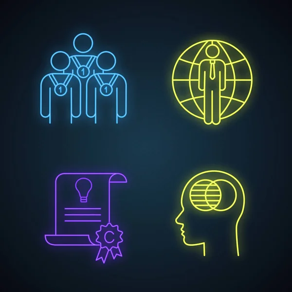 Business Ethics Neon Light Icons Set Vector Illustration — Stock Vector