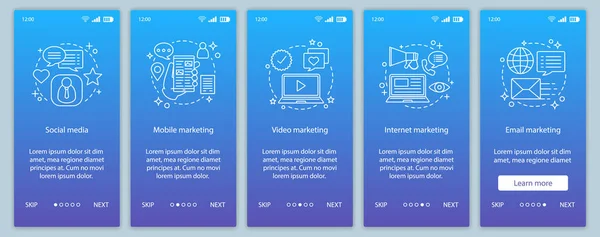 Internet Marketing Onboarding Mobile App Seite Bildschirmvektorvorlage — Stockvektor