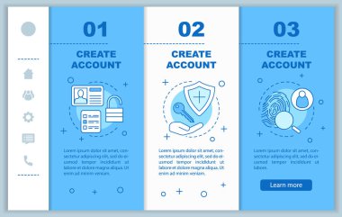 Hesap oluşturma onboarding mobil web sayfaları şablon