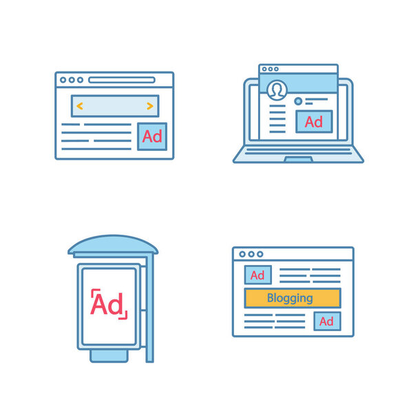 Advertising channels color icons set on white background