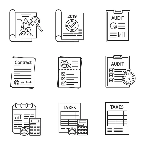 Ilustração Definir Vetor Ícones Plana Auditoria —  Vetores de Stock