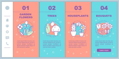 Bitkiler onboarding mobil web sayfaları vektör şablon shop