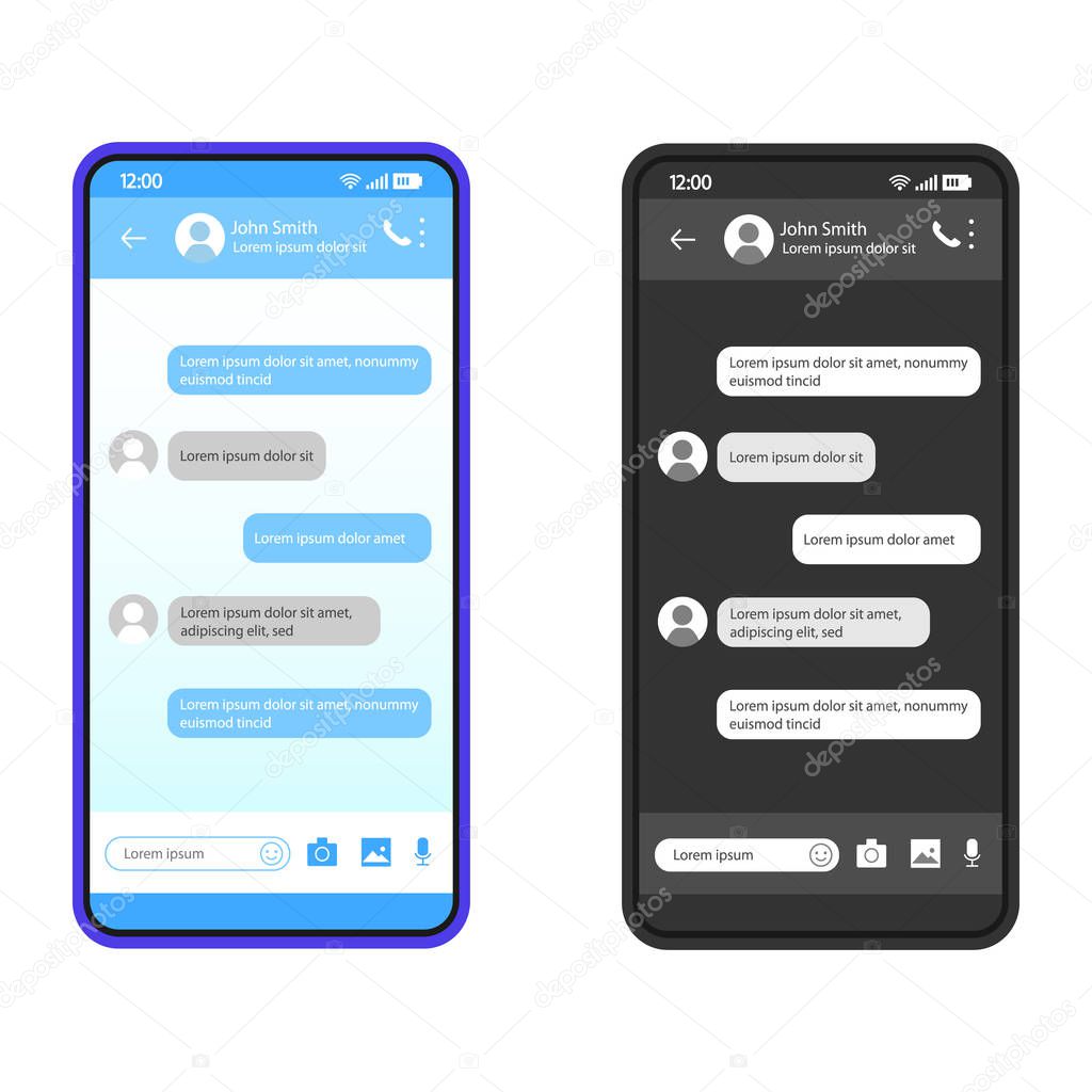 Smartphone chat interface vector template