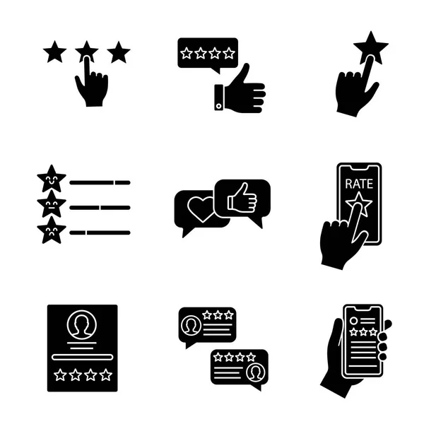 Rating Glyph Icons Set White Background — Stock Vector