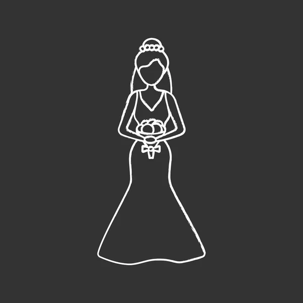 Bride Chalk Icon Black Background — Stock Vector