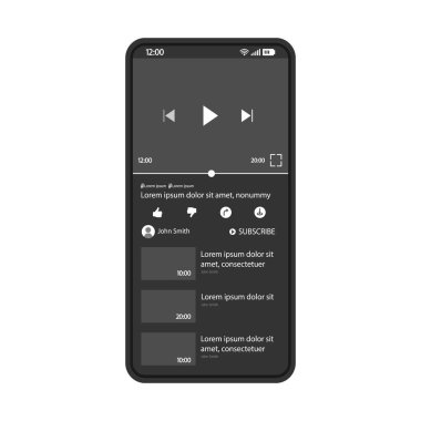 Video paylaşım App arabirimi vektör şablonu.  