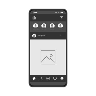 Sosyal medya smartphone sayfa vektör şablonu.  