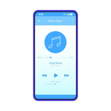Müzik çalar uygulaması arayüzü vektör renk şablonu.  