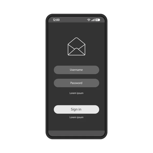 Mail Aanmelden Paginasjabloon Vector Smartphone — Stockvector