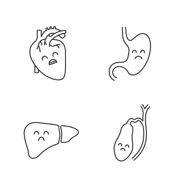 Sad Human Internal Organs Linear Vector Icons Set — Stock Vector