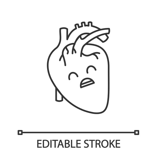 Sad Human Heart Anatomy Linear Vector Icon — Stock Vector