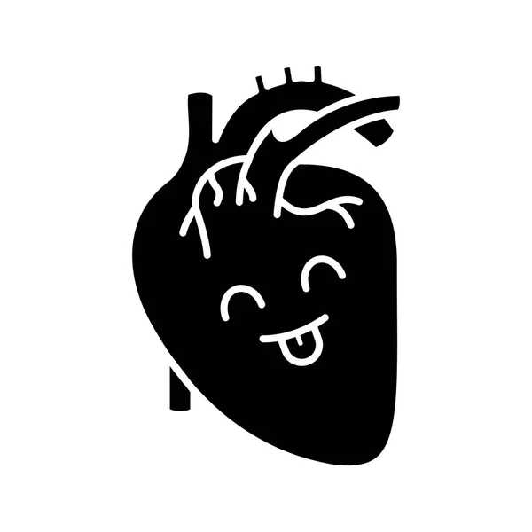 Sonriente Corazón Humano Anatomía Glifo Vector Icono — Vector de stock