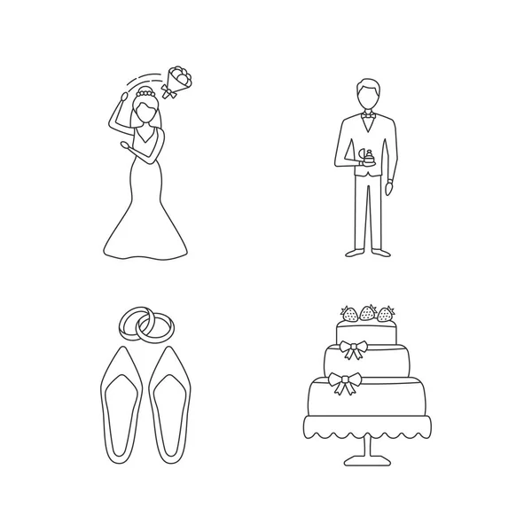 Линейные Векторные Иконки Свадебного Планирования — стоковый вектор