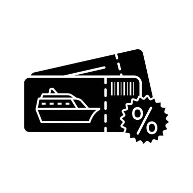 Ucuz seyir anlaşma glif simgesi. Indirimli cruise. Shore geziler, Turlar hediye sertifikası. Son dakika seyahat. Siluet simge. Negatif alan. İzole vektör çizim