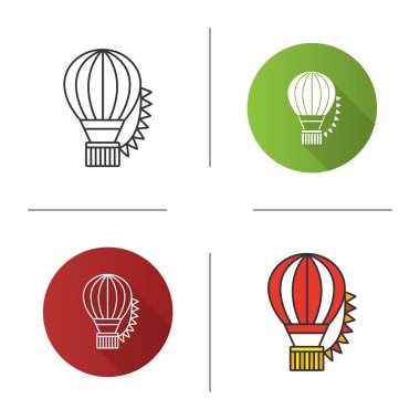 Sıcak hava balon Festivali simgesi. Aerostat. Tasarım, doğrusal düz ve stilleri renk. İzole vektör çizimler