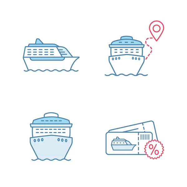 Cruise Color Icons Set Summer Voyage Travel Agency Cheap Cruise — Stock Vector