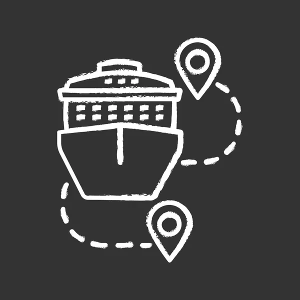 クルーズ ルート チョークのアイコン 旅行の目的地 地図ピンポイントでクルーズ客船 旅行ルート プランナー 分離ベクトル黒板の図 — ストックベクタ