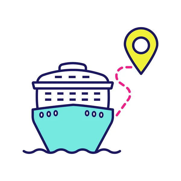 Kryssning Rutt Färgikonen Resmål Cruise Liner Med Karta Pinpoint Resa — Stock vektor