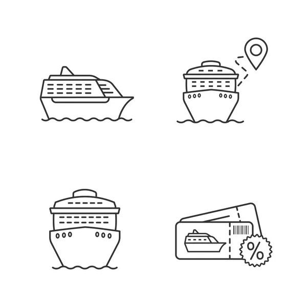 Cruise Linear Icons Set Summer Voyage Travel Agency Cheap Cruise — Stock Vector