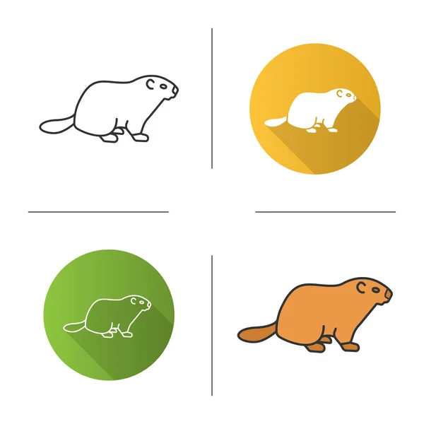 Icono Del Día Marmota Woodchuck Febrero Diseño Plano Lineal Estilos — Vector de stock