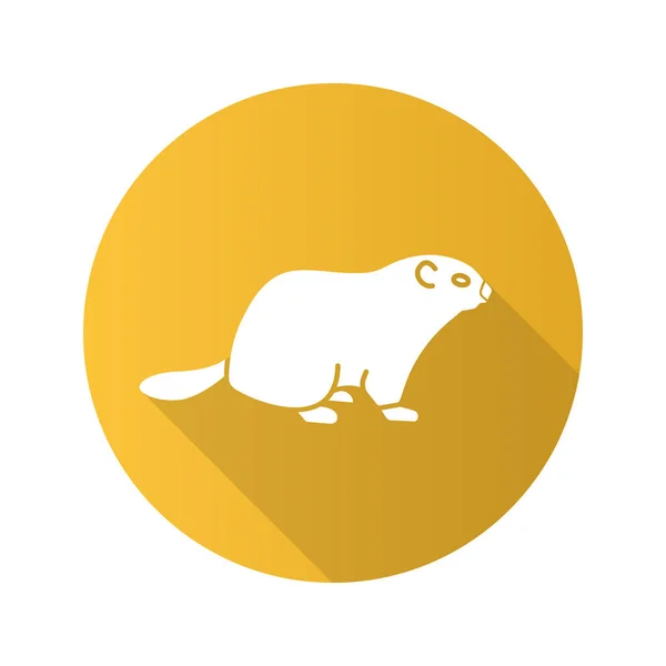 Jour Marmotte Conception Plate Longue Ombre Glyphe Icône Woodchuck Février — Image vectorielle