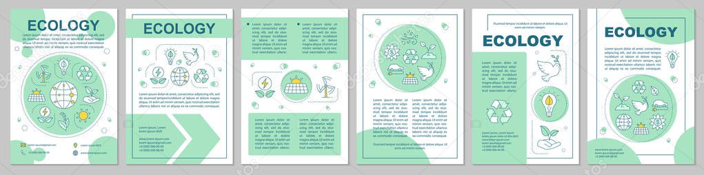 Ecology brochure template layout. Environment protection. Eco energy. Flyer, booklet, leaflet print design with illustrations. Vector page layouts for magazines, annual reports, advertising posters